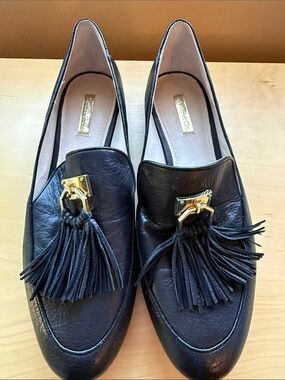 Louise et Cie Black Tassel Loafers with Gold Accents